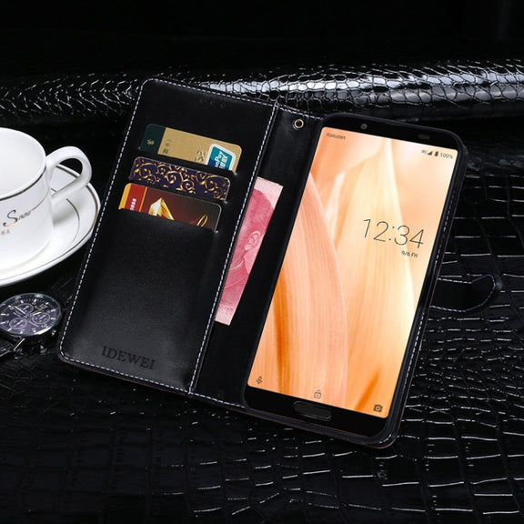 For Sharp Aquos Sense3 idewei Crocodile Texture Horizontal Flip Leather Case with Holder & Card Slots & Wallet(Black)