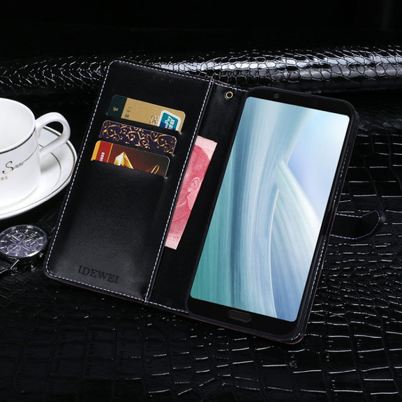 For Sharp Aquos Sense3 Plus idewei Crocodile Texture Horizontal Flip Leather Case with Holder & Card Slots & Wallet(Dark Blue)
