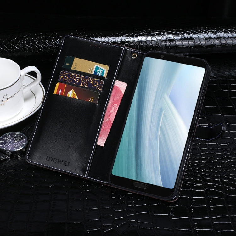 For Sharp Aquos Sense3 Plus idewei Crocodile Texture Horizontal Flip Leather Case with Holder & Card Slots & Wallet(Dark Blue)