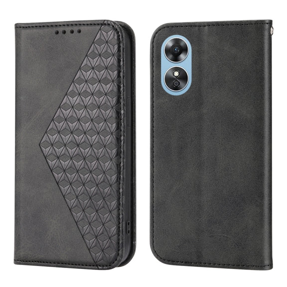 For OPPO Reno8 T 4G Global Cubic Grid Calf Texture Magnetic Leather Phone Case(Black)
