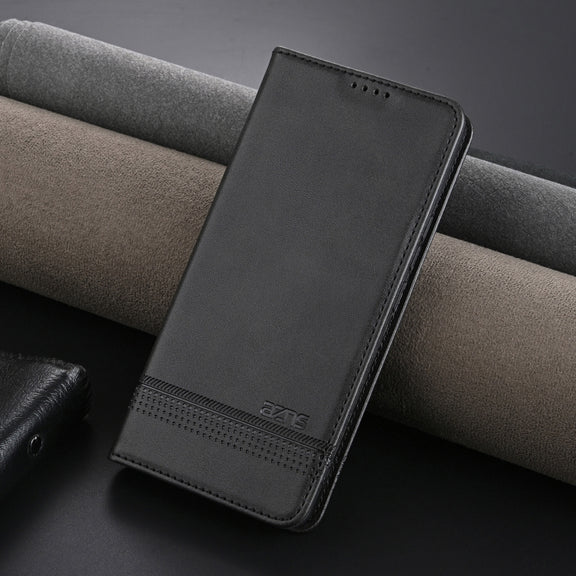 For Honor Magic6 AZNS Magnetic Calf Texture Flip Leather Phone Case(Black)