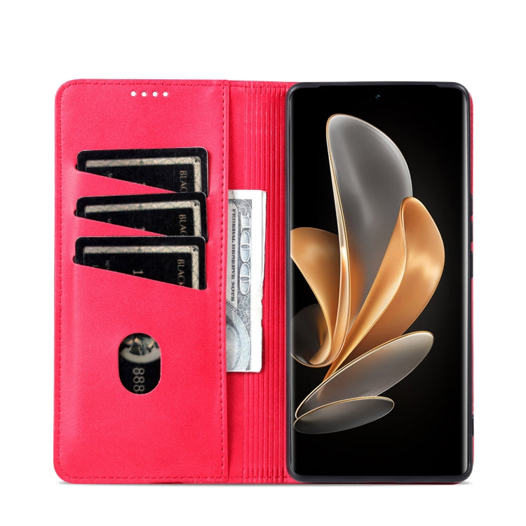 For Honor Magic6 AZNS Magnetic Calf Texture Flip Leather Phone Case(Red)