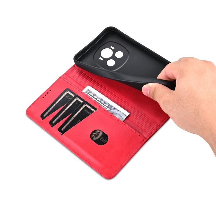 For Honor Magic6 AZNS Magnetic Calf Texture Flip Leather Phone Case(Red)