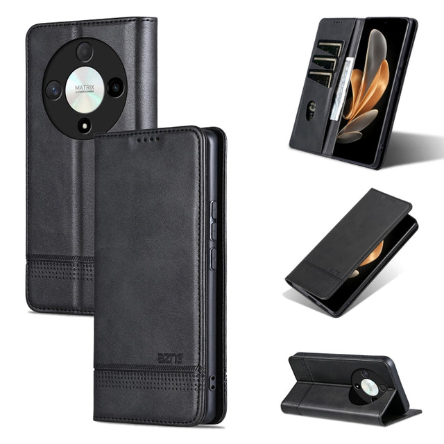 For Honor Magic6 Lite 5G/X9b AZNS Magnetic Calf Texture Flip Leather Phone Case(Black)