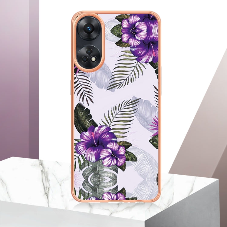 For OPPO Reno8 T 4G Electroplating IMD TPU Phone Case(Purple Flower)