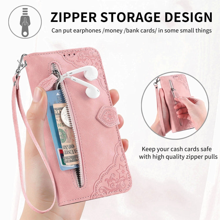 For Blackview A85 Embossed Flower Zipper Leather Phone Case(Purple)