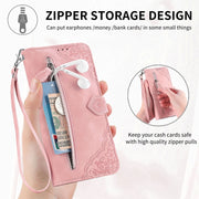 For Blackview A85 Embossed Flower Zipper Leather Phone Case(Brown)