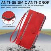 For Blackview A85 Embossed Flower Zipper Leather Phone Case(Red)