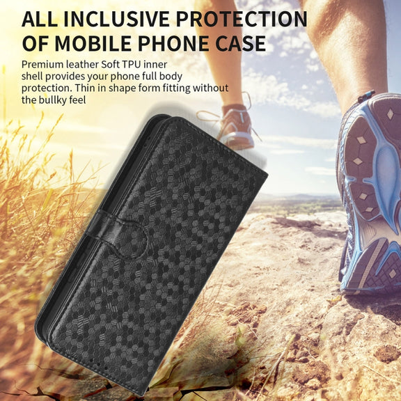 For Blackview A85 Honeycomb Dot Texture Leather Phone Case(Black)