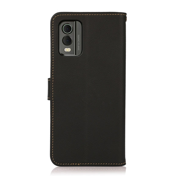 For Nokia C32 KHAZNEH Custer Genuine Leather RFID Phone Case(Black)