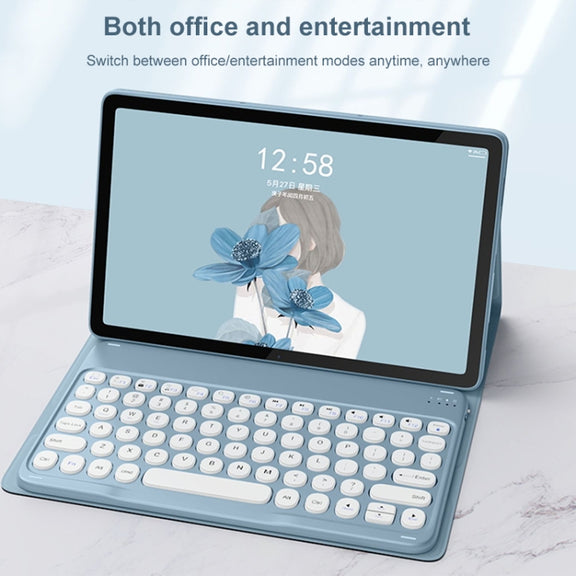 For Lenovo Tab M10 Plus 10.6 3rd Gen 2022 YM-LX106 Round Key Detachable Bluetooth Tablet Keyboard Leather Case without Mouse(Matcha Green)