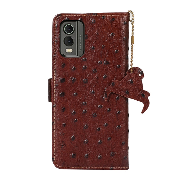 For Nokia C32 4G Ostrich Pattern Genuine Leather RFID Phone Case(Coffee)
