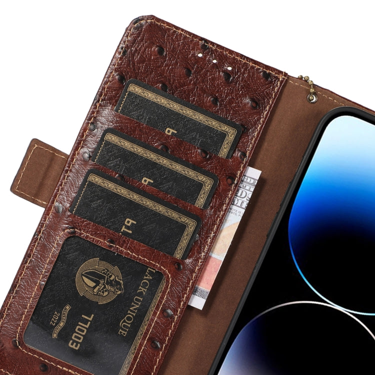 For Nokia C32 4G Ostrich Pattern Genuine Leather RFID Phone Case(Coffee)
