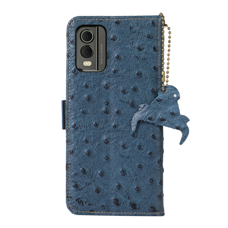 For Nokia C32 4G Ostrich Pattern Genuine Leather RFID Phone Case(Blue)