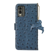 For Nokia C32 4G Ostrich Pattern Genuine Leather RFID Phone Case(Blue)