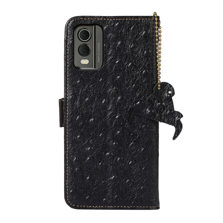 For Nokia C32 4G Ostrich Pattern Genuine Leather RFID Phone Case(Black)