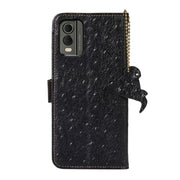 For Nokia C32 4G Ostrich Pattern Genuine Leather RFID Phone Case(Black)