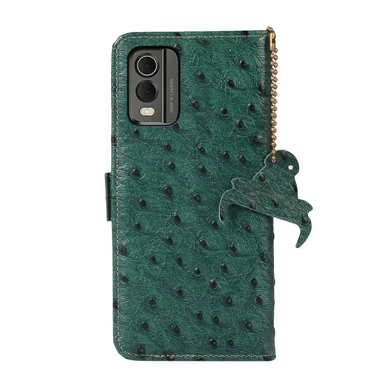 For Nokia C32 4G Ostrich Pattern Genuine Leather RFID Phone Case(Green)