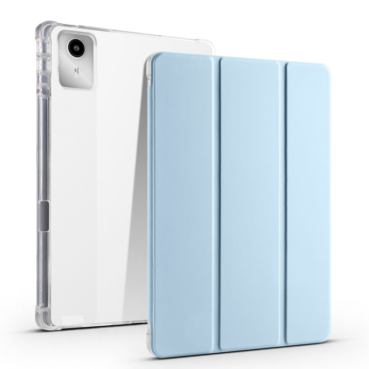 For Lenovo Tab M11 / Xiaoxin Pad 11 2024 3-fold Clear TPU Leather Tablet Case with Pen Slot(Ice Blue)