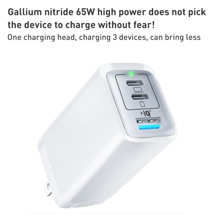 65W Dual PD USB-C / Type-C + USB 3-Port Gan Fast Charging Charger, Plug:US Plug(Black)