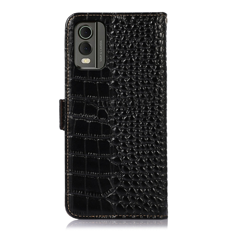 For Nokia C32 4G Crocodile Top Layer Cowhide Leather Phone Case(Black)