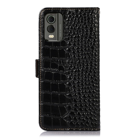 For Nokia C32 4G Crocodile Top Layer Cowhide Leather Phone Case(Black)