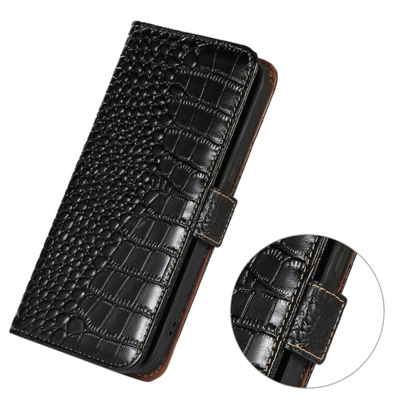 For Nokia C32 4G Crocodile Top Layer Cowhide Leather Phone Case(Black)