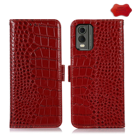 For Nokia C32 4G Crocodile Top Layer Cowhide Leather Phone Case(Red)