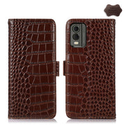 For Nokia C32 4G Crocodile Top Layer Cowhide Leather Phone Case(Brown)