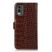 For Nokia C32 4G Crocodile Top Layer Cowhide Leather Phone Case(Brown)