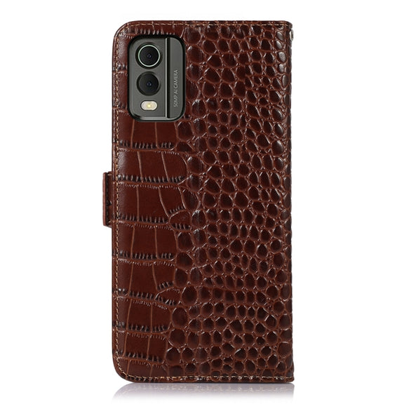 For Nokia C32 4G Crocodile Top Layer Cowhide Leather Phone Case(Brown)