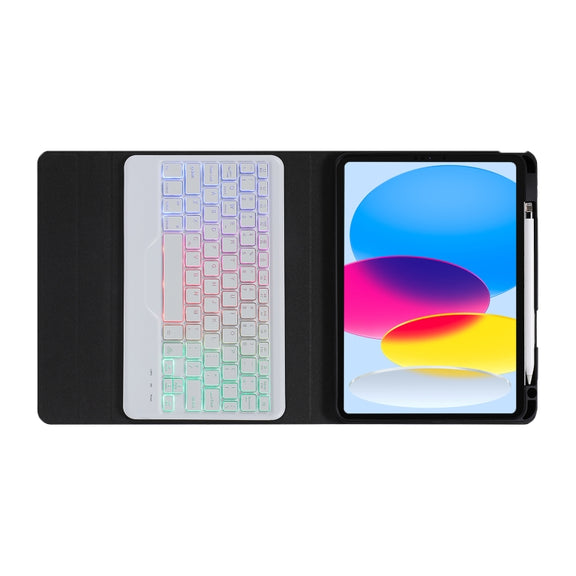 For iPad 2025 / 2022 B10S Triangle Holder Three-color Backlight Bluetooth Keyboard Leather Case(Blue Pink)