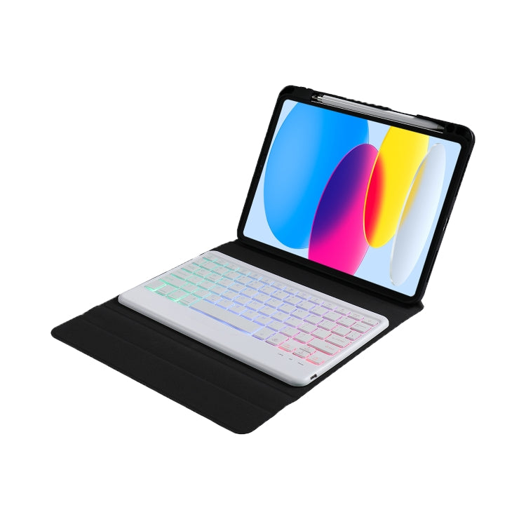 For iPad 2025 / 2022 B10S Triangle Holder Three-color Backlight Bluetooth Keyboard Leather Case(Blue Pink)