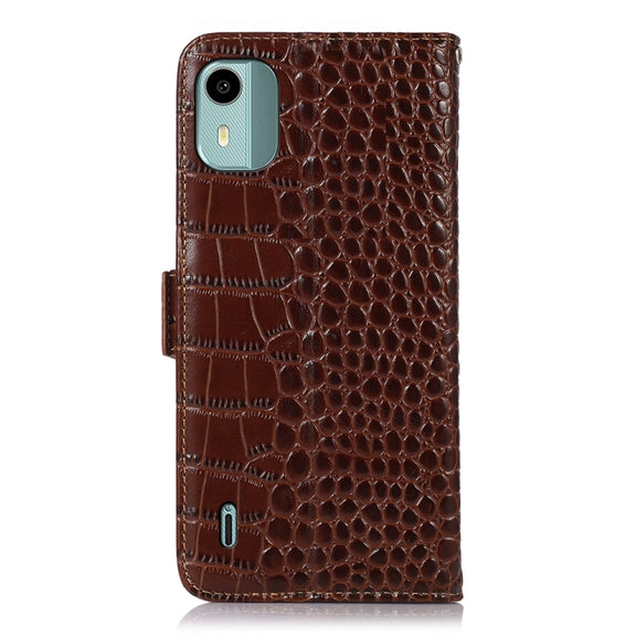 For Nokia C12 4G Crocodile Top Layer Cowhide Leather Phone Case(Brown)