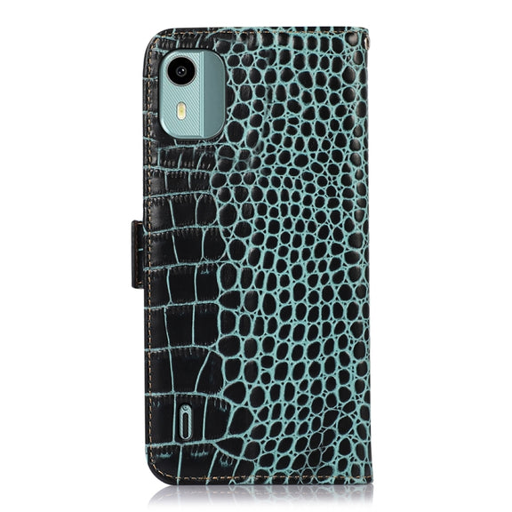 For Nokia C12 4G Crocodile Top Layer Cowhide Leather Phone Case(Green)