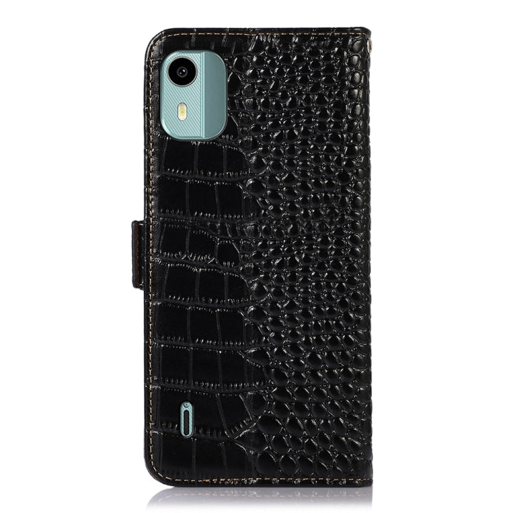 For Nokia C12 4G Crocodile Top Layer Cowhide Leather Phone Case(Black)