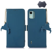For Nokia C12 4G Genuine Leather Magnetic RFID Leather Phone Case(Blue)