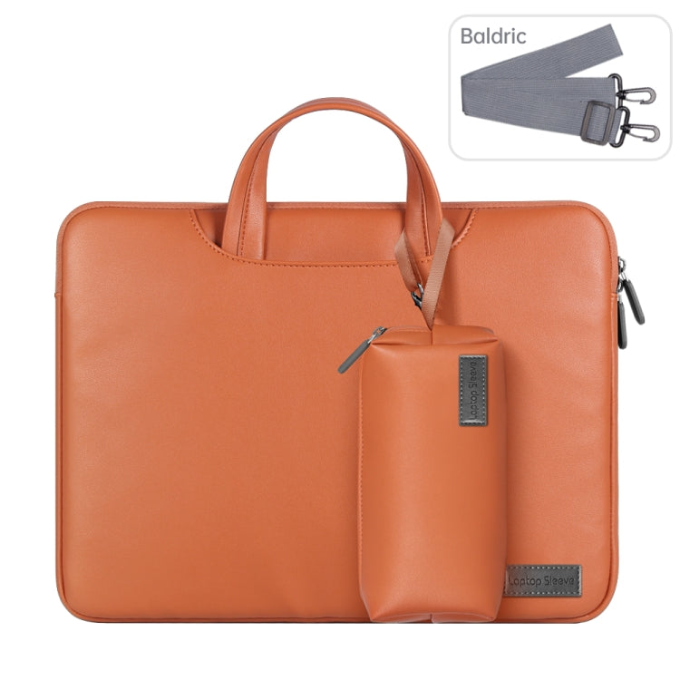 Water-resistant PU Laptop Bag Inner Bag with Power Pack, Size:13 / 14 inch(Brown)