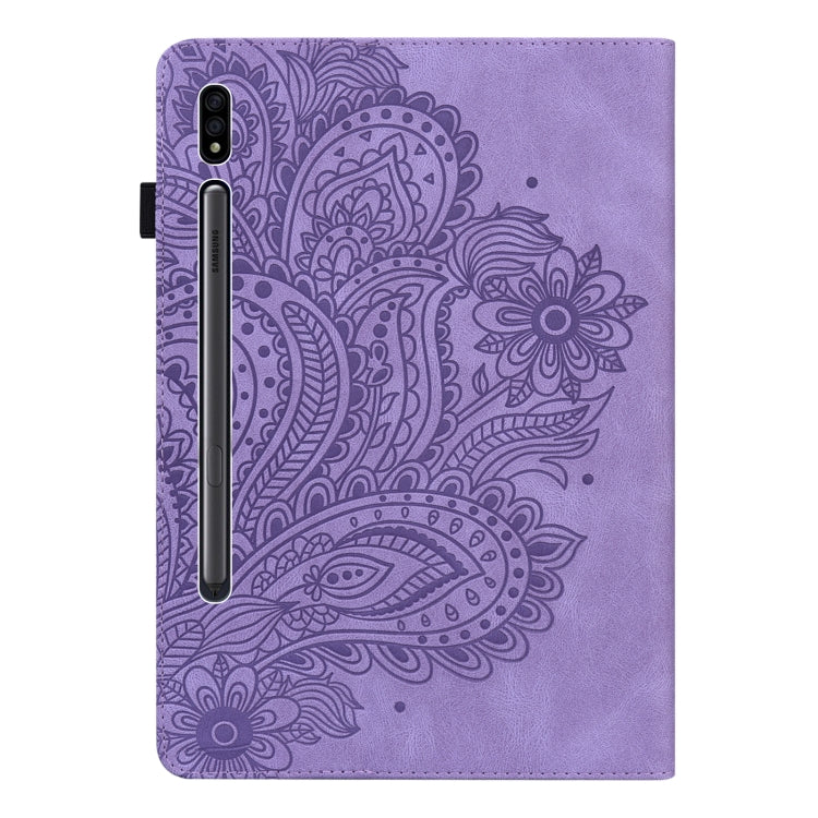 For Samsung Galaxy Tab S9 / S9 FE Peacock Embossed Pattern Leather Tablet Case(Purple)