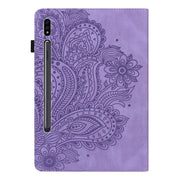 For Samsung Galaxy Tab S9 / S9 FE Peacock Embossed Pattern Leather Tablet Case(Purple)