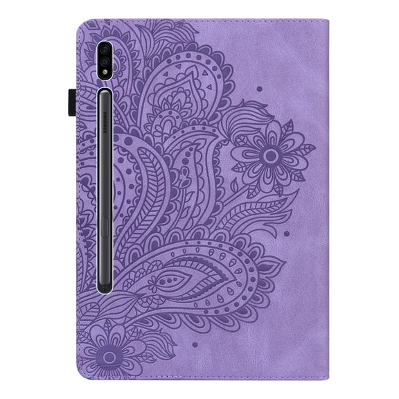 For Samsung Galaxy Tab S9 / S9 FE Peacock Embossed Pattern Leather Tablet Case(Purple)