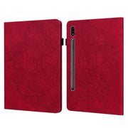 For Samsung Galaxy Tab S9 / S9 FE Peacock Embossed Pattern Leather Tablet Case(Red)