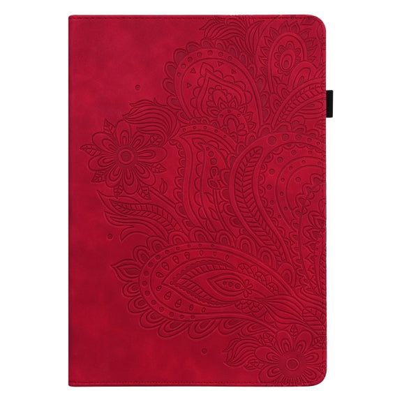 For Samsung Galaxy Tab S9 / S9 FE Peacock Embossed Pattern Leather Tablet Case(Red)