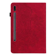 For Samsung Galaxy Tab S9 / S9 FE Peacock Embossed Pattern Leather Tablet Case(Red)
