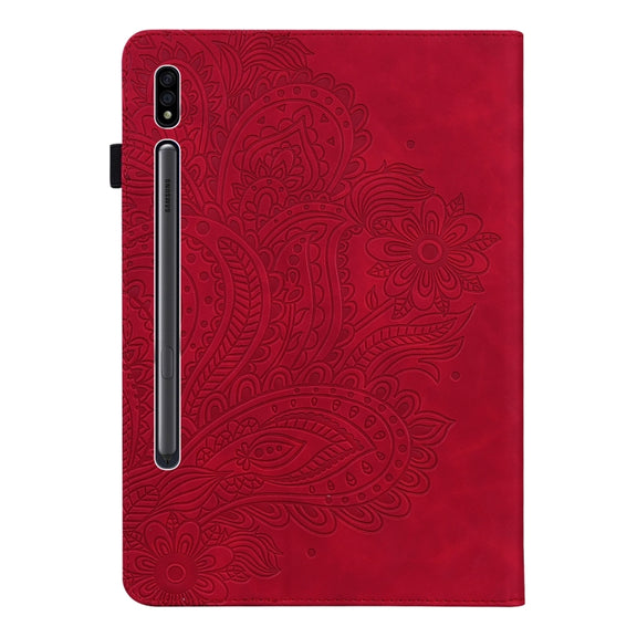 For Samsung Galaxy Tab S9 / S9 FE Peacock Embossed Pattern Leather Tablet Case(Red)