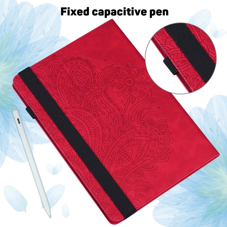 For Samsung Galaxy Tab S9 / S9 FE Peacock Embossed Pattern Leather Tablet Case(Red)