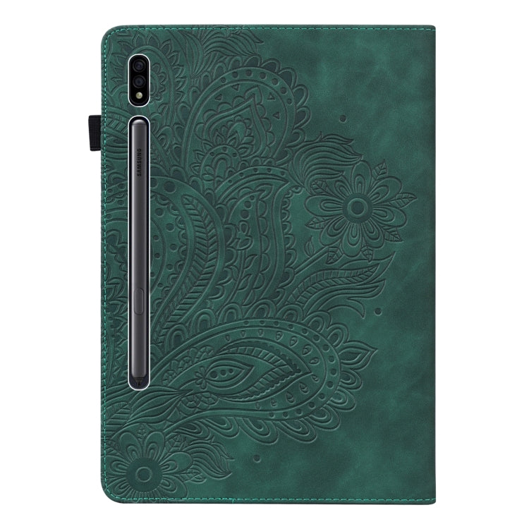 For Samsung Galaxy Tab S9 / S9 FE Peacock Embossed Pattern Leather Tablet Case(Green)