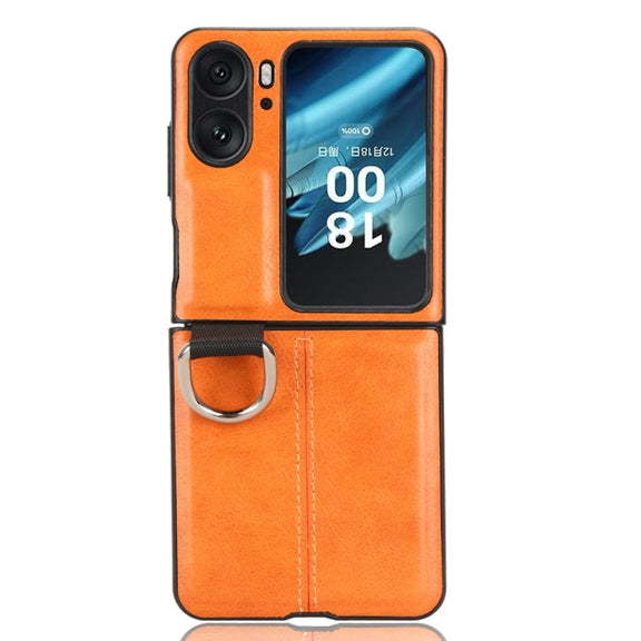 For OPPO Find N2 Flip Vintage Texture Ring Phone Case(Yellow)