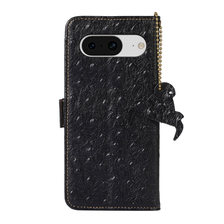 For Google Pixel 8 Ostrich Pattern Genuine Leather RFID Phone Case(Black)
