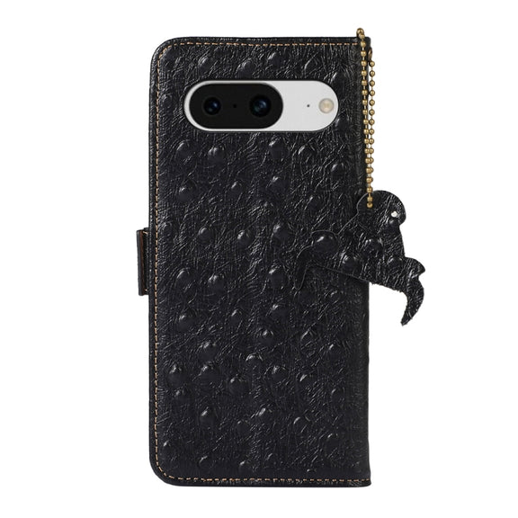 For Google Pixel 8 Ostrich Pattern Genuine Leather RFID Phone Case(Black)